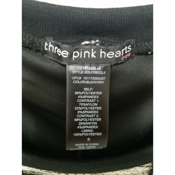 NWT Three Pink Hearts Black Gray Lined Scoop Neck Long Sleeve Pencil Cut Sz S - Picture 11 of 11